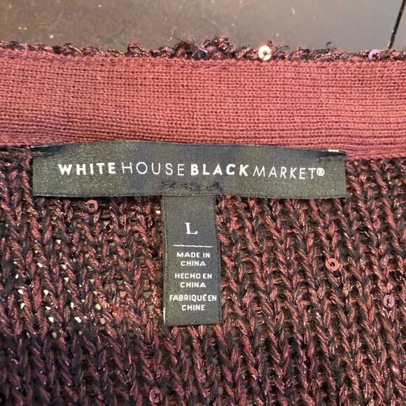 WHBM maroon wine sequin embellished long open front duster cardigan size Large - Picture 8 of 15